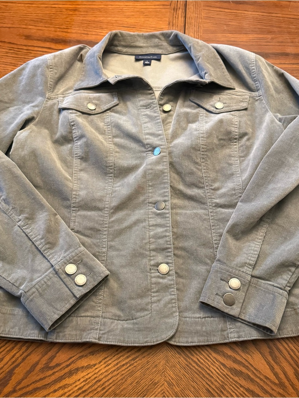 Charter Club Women's Gray Corduroy Trucker Jacket Button Front Size Large